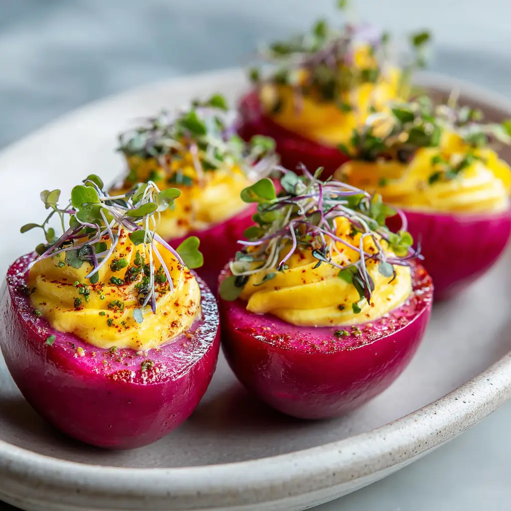 Pink Pickled Deviled Eggs