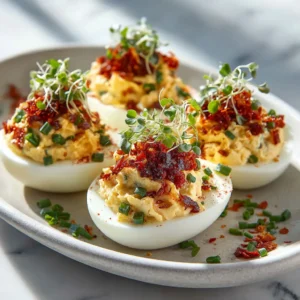 Spicy Chili Garlic Deviled Eggs