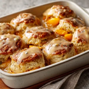 Peach Butter Swim Biscuits With Vanilla Glaze