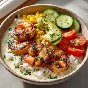 Quick Grilled Shrimp Bowls With Creamy Garlic Sauce