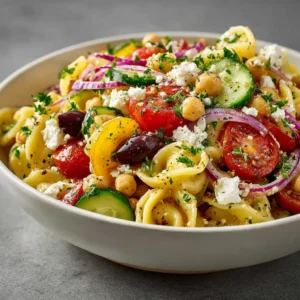 Quick High Protein Greek Pasta Salad