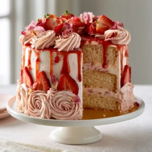 Charming Strawberry Rose Cake For Sunday Baking