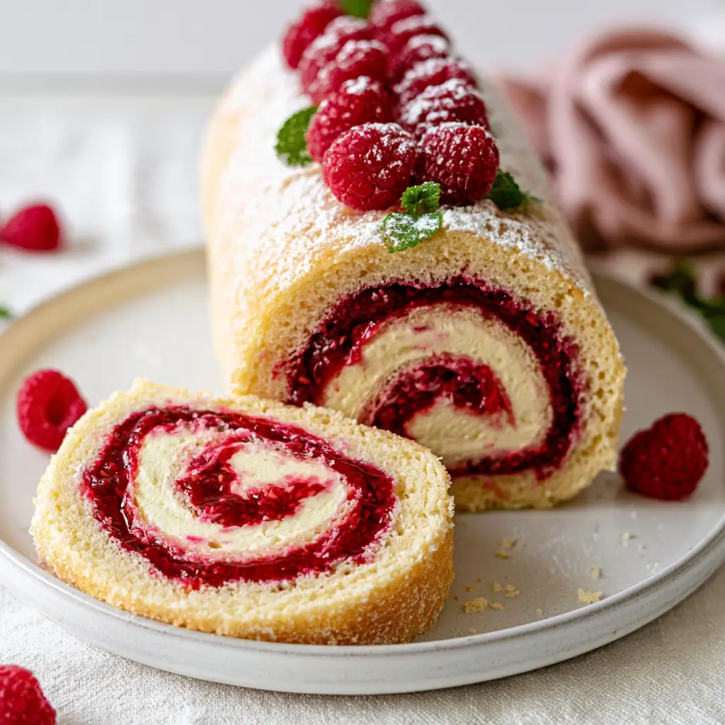 Raspberry Swiss Roll Cake