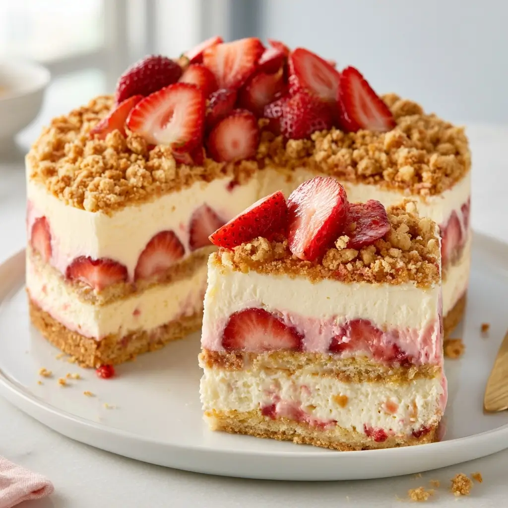 Strawberry Shortcake Cheesecake With Cookie Crunch Layers