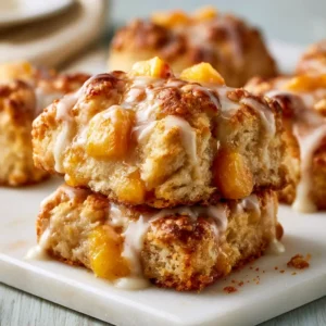Summer Peach Butter Swim Biscuits With Vanilla Glaze