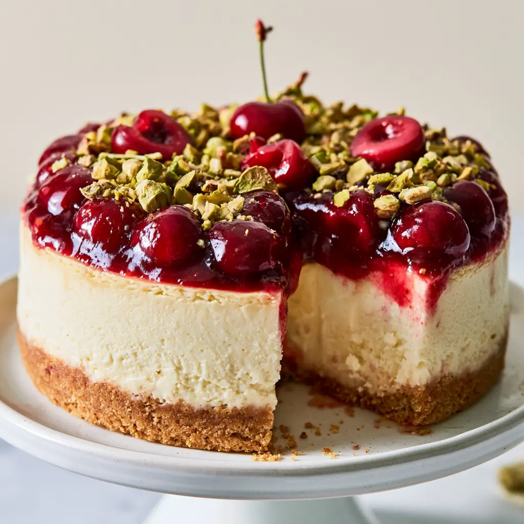 Homemade Cherry Pistachio Cheesecake