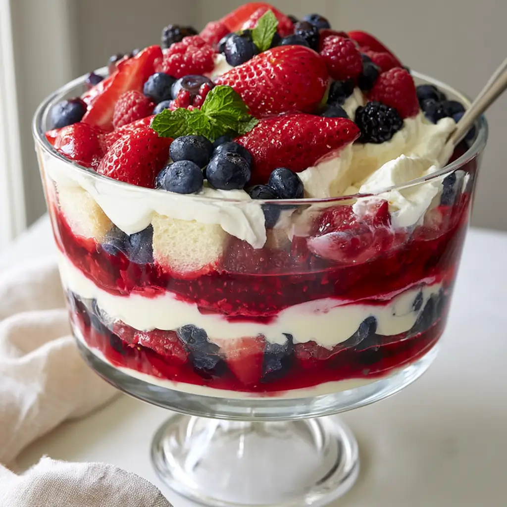 Mixed Berry Trifle With Raspberry Jelly