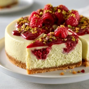 Pistachio Raspberry Crunch Cheesecake Recipe